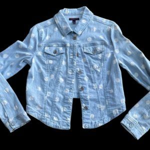 NWT Material Girl Polka Dot Light Wash Denim Jacket